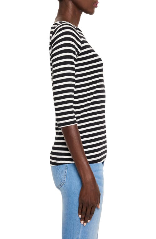 Nzt By Nic+zoe Stripe Bateau Neck Cotton Blend Top In Black Multi