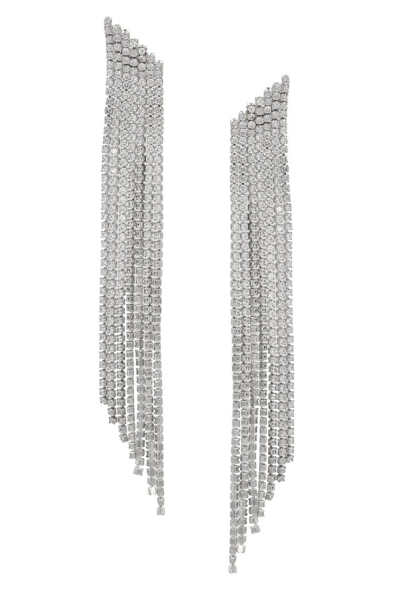 Cubic Zirconia Tiered Fringe Earrings, Main, color, SILVER