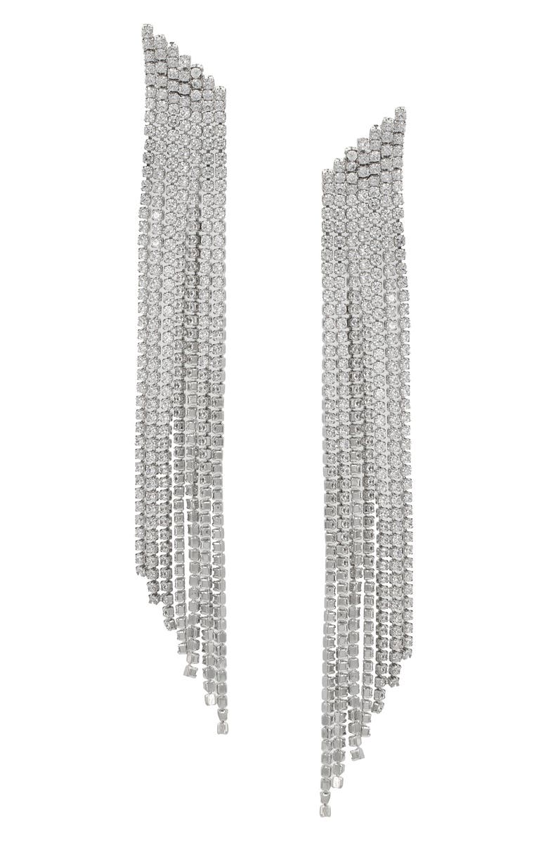 CZ by Kenneth Jay Lane Cubic Zirconia Tiered Fringe Earrings, Main, color, Silver