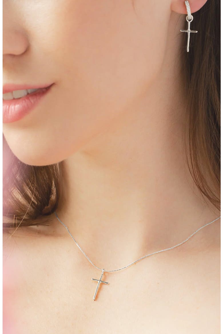 Sterling Silver 18k Gold Plated Ariel Cross Necklace Everyday Wear, Alternate, color, Silver