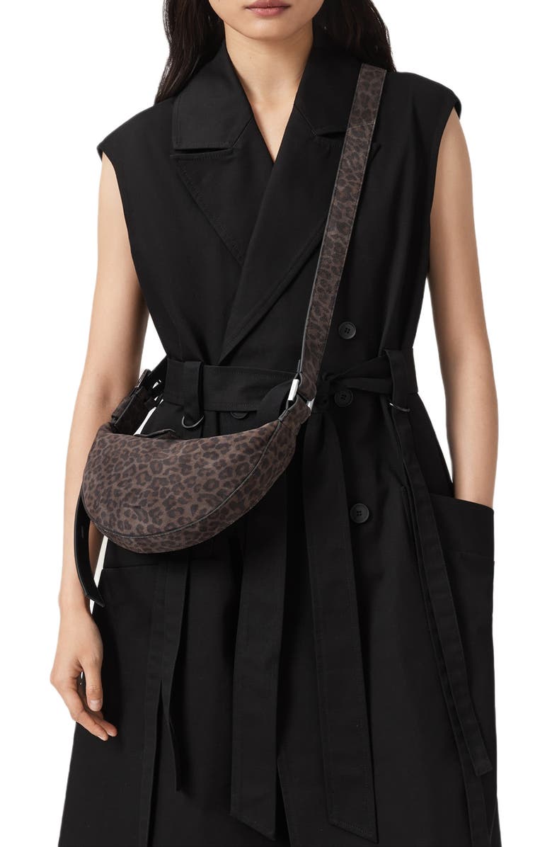 AllSaints Half Moon Leather Crossbody Bag, Alternate, color, Leppo Brown