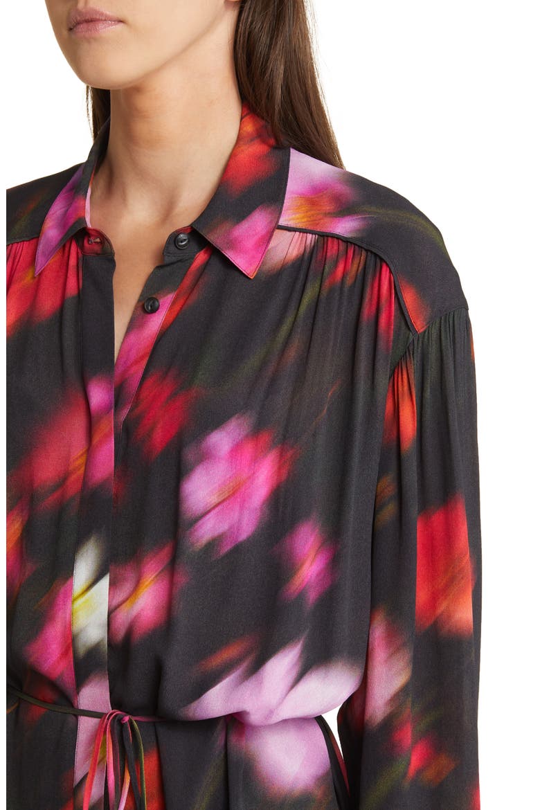 Aubrey Abstract Floral Long Sleeve Maxi Shirtdress, Alternate, color, BLKFLORAL