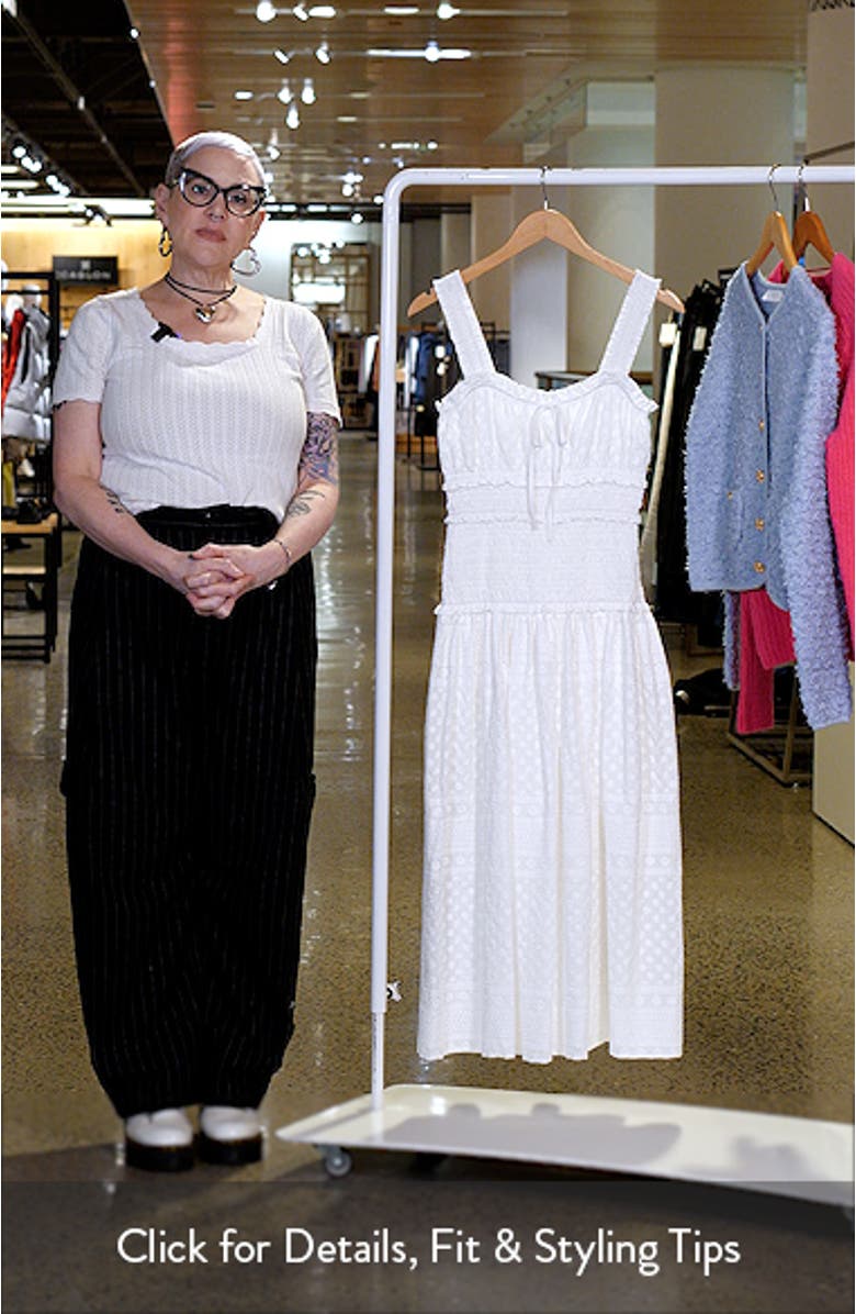 Embroidered Smocked Cotton Midi Dress, sales video thumbnail