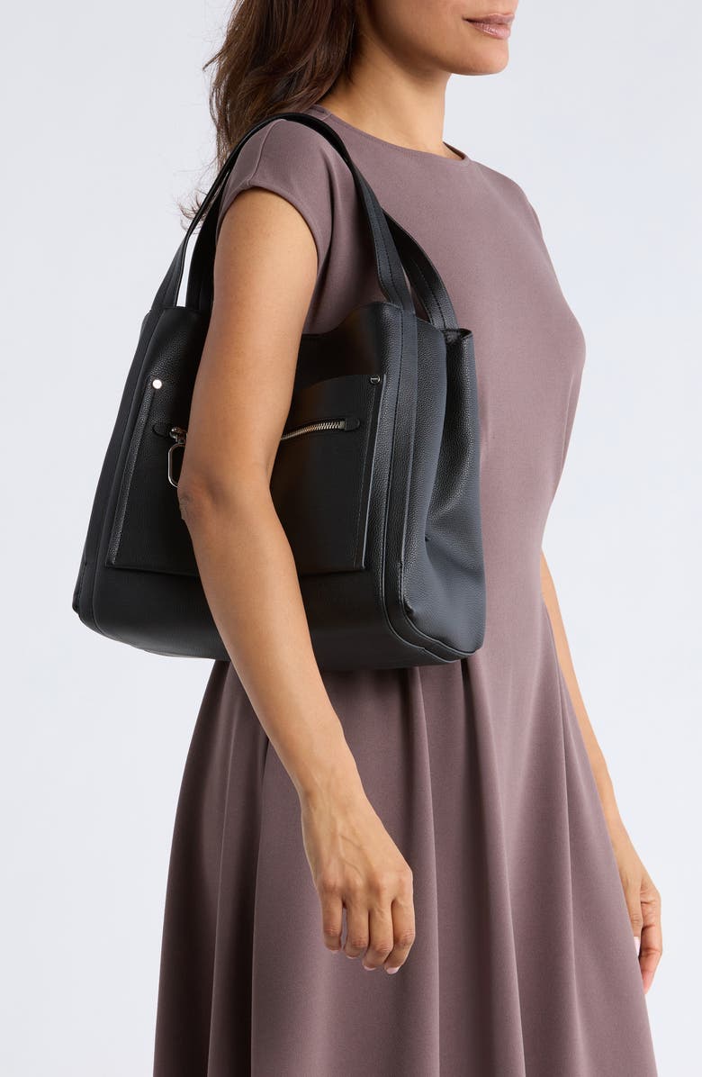 DKNY Nala Faux Leather Hobo Bag, Alternate, color, Black/ Silver