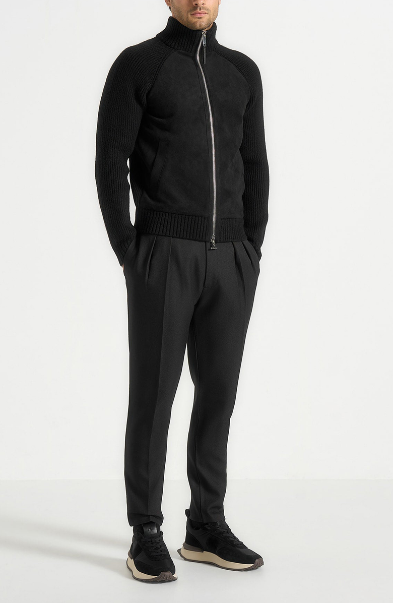 Manière De Voir Rami Suede & Knit Jacket, Alternate, color, Black