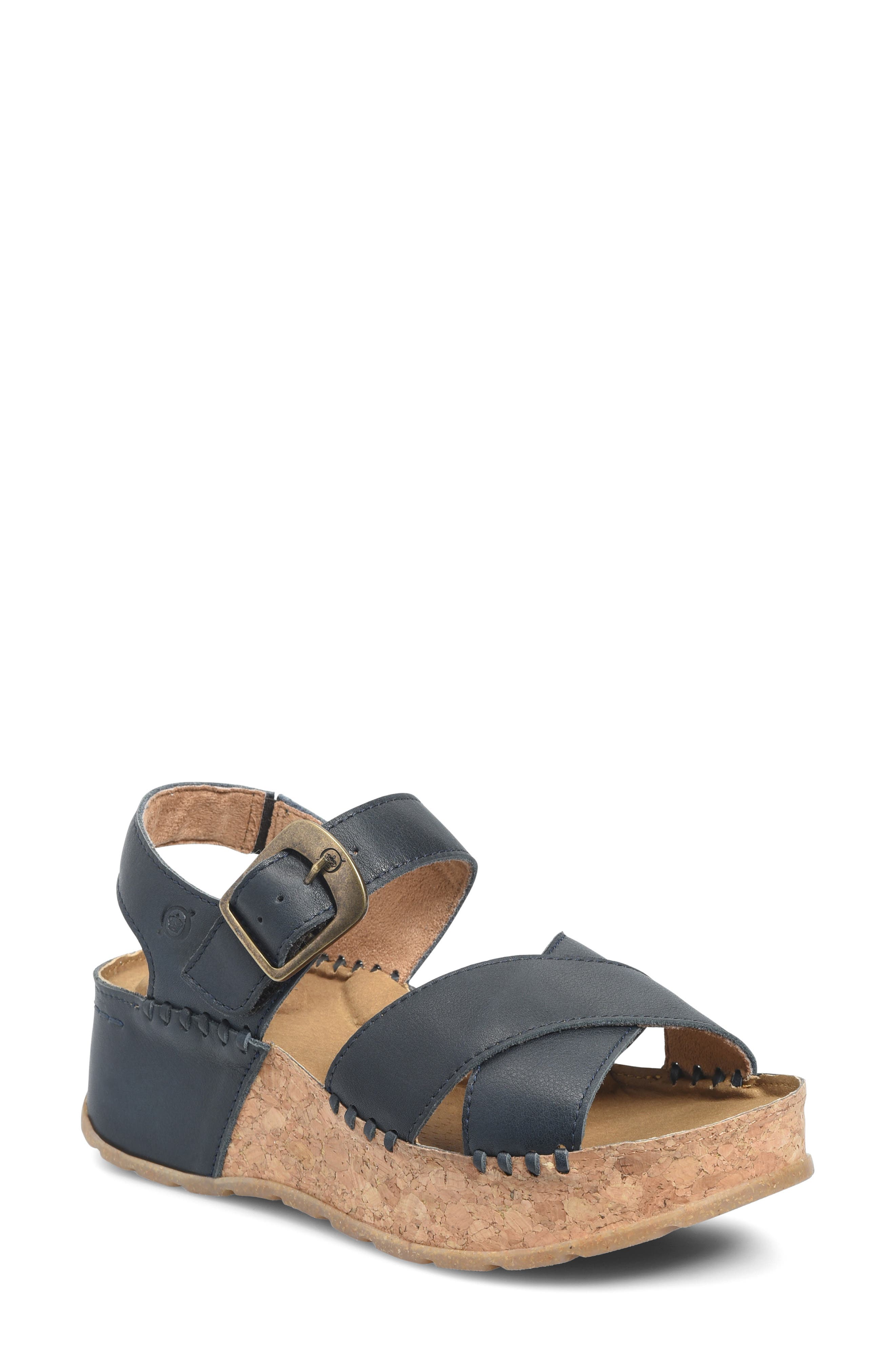 Børn Kaiya Platform Sandal, Main, color, Navy Leather