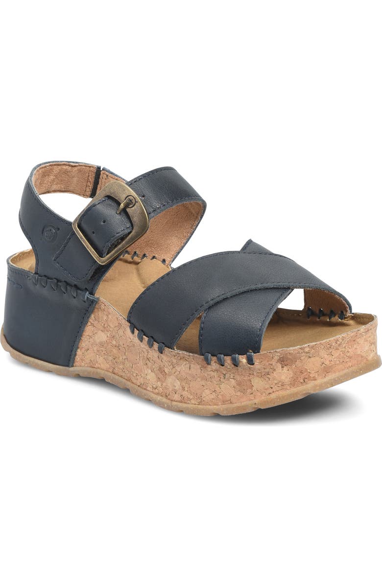 Børn Kaiya Platform Sandal, Main, color, Navy Leather