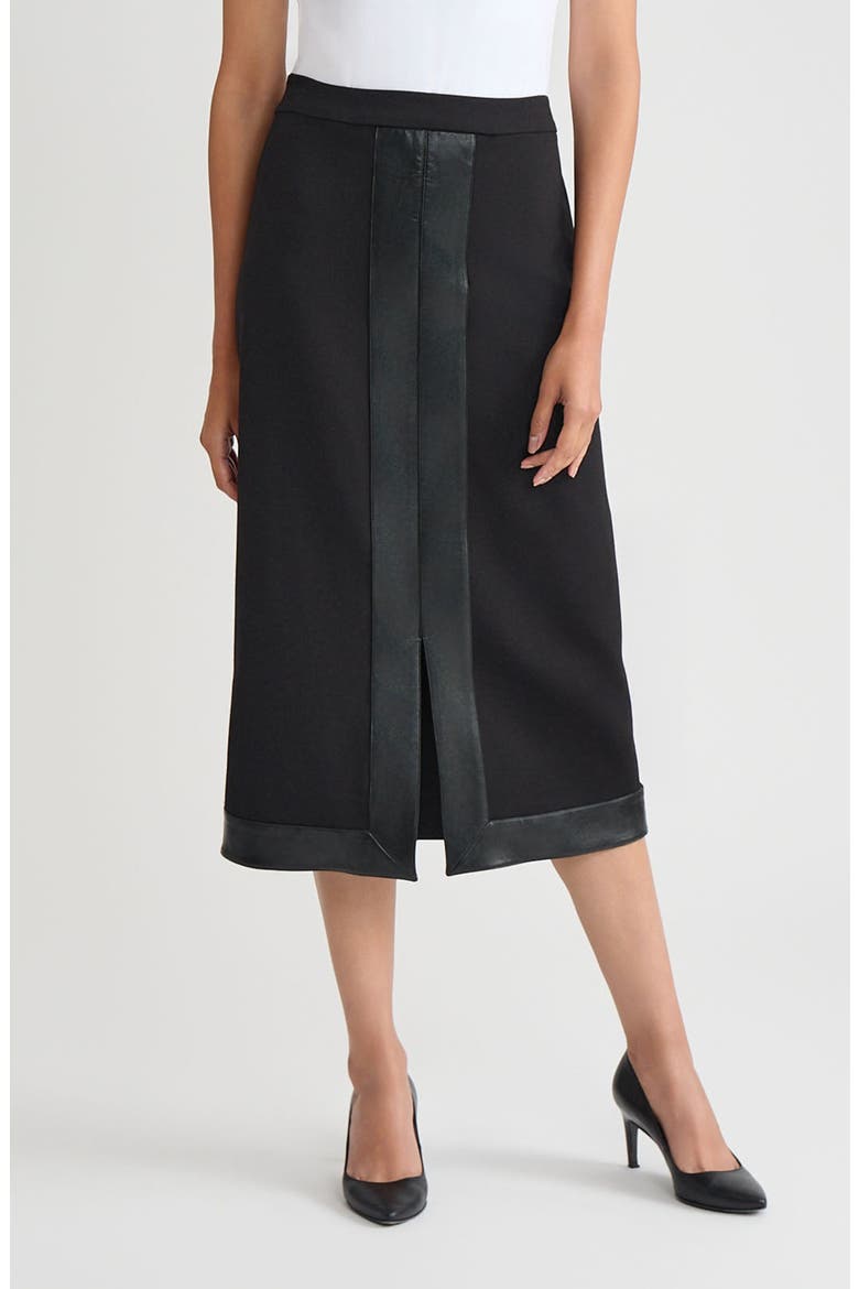 Faux Leather Trim Stretch Ponte Skirt, Main, color, BLACK