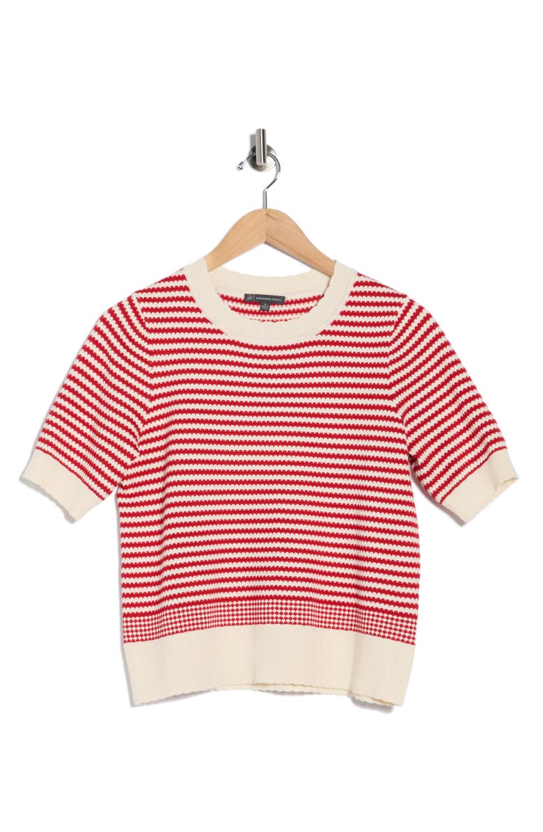 Adrianna Papell Stripe Short Sleeve Sweater, Alternate, color, Cream/ Red