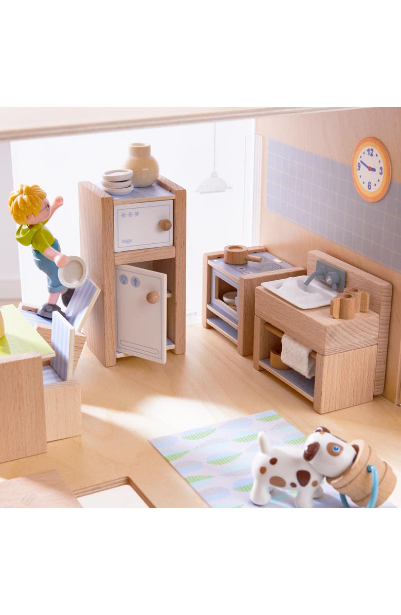 HABA Little Friends Kitchen Room Set - Wooden Dollhouse Furniture for 4" Bendy Dolls, Alternate, color, Multi