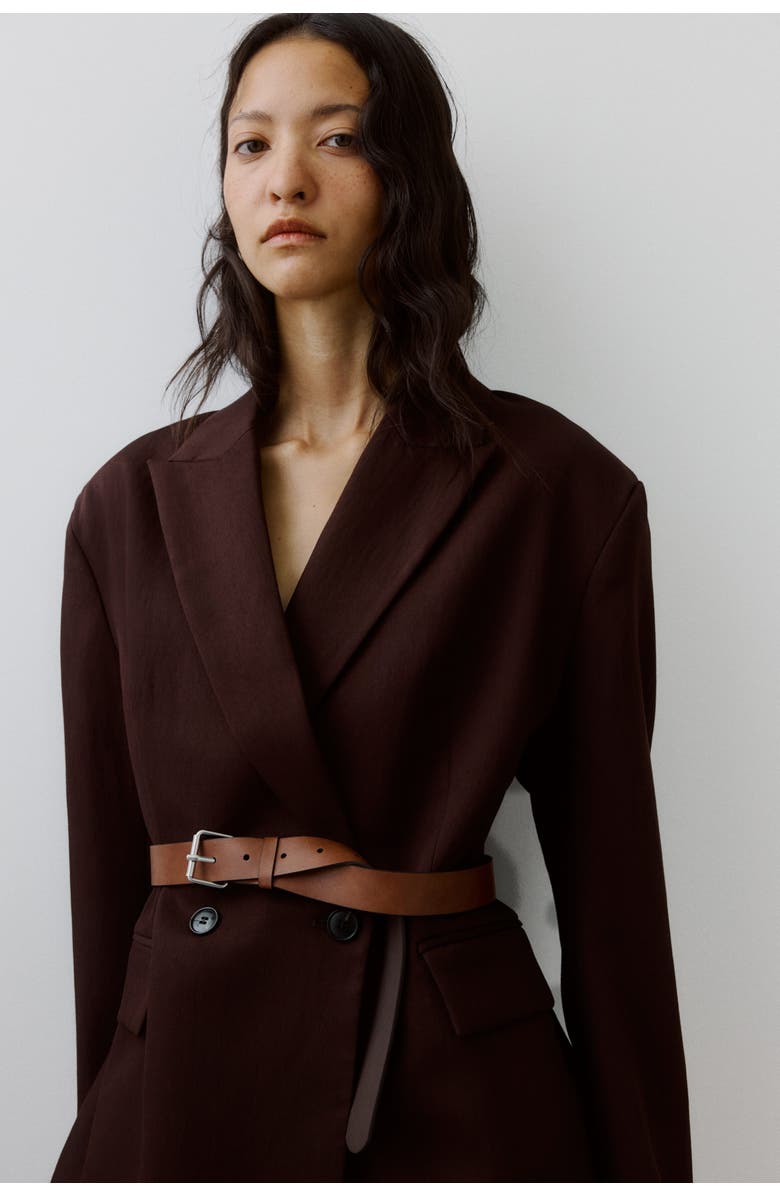 H&M Belted Double-breasted Blazer, Alternate, color, Dark Brown