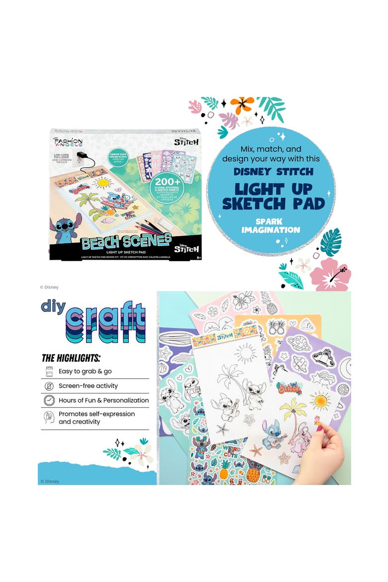 Light Up Sketch Pad, Disney Stitch Beach Scenes, Design Art Kit, Alternate, color, Multicolored