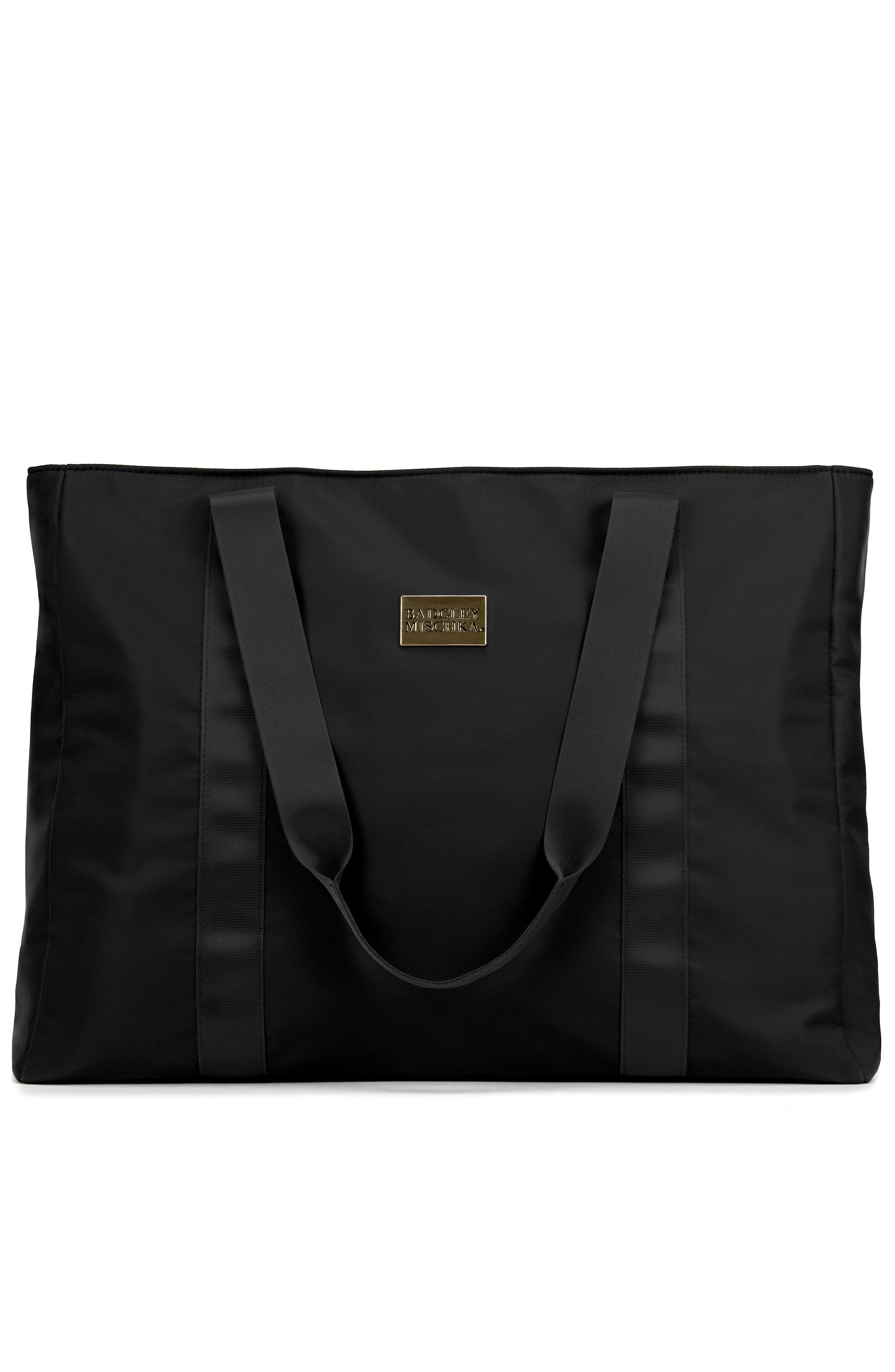 BADGLEY MISCHKA Uncomplicated Nylon Weekender Duffel Bag, Main, color, Black