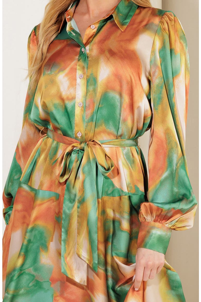 Wanna Be Loved Long Sleeve Tie Waist Shirtdress, Alternate, color, GREEN BROWN