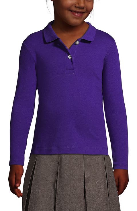 School Uniform Girls Long Sleeve Feminine Fit Interlock Polo Shirt