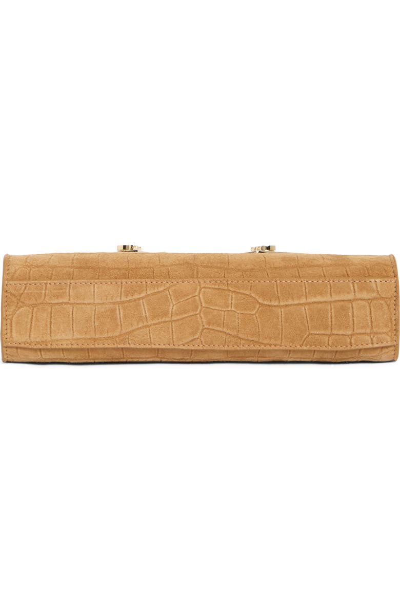 FERRAGAMO Hug Croc Embossed Suede East/West Shoulder Bag, Alternate, color, Naturale