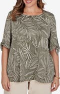 RUBY RD Puff Print Tie Cuff Top