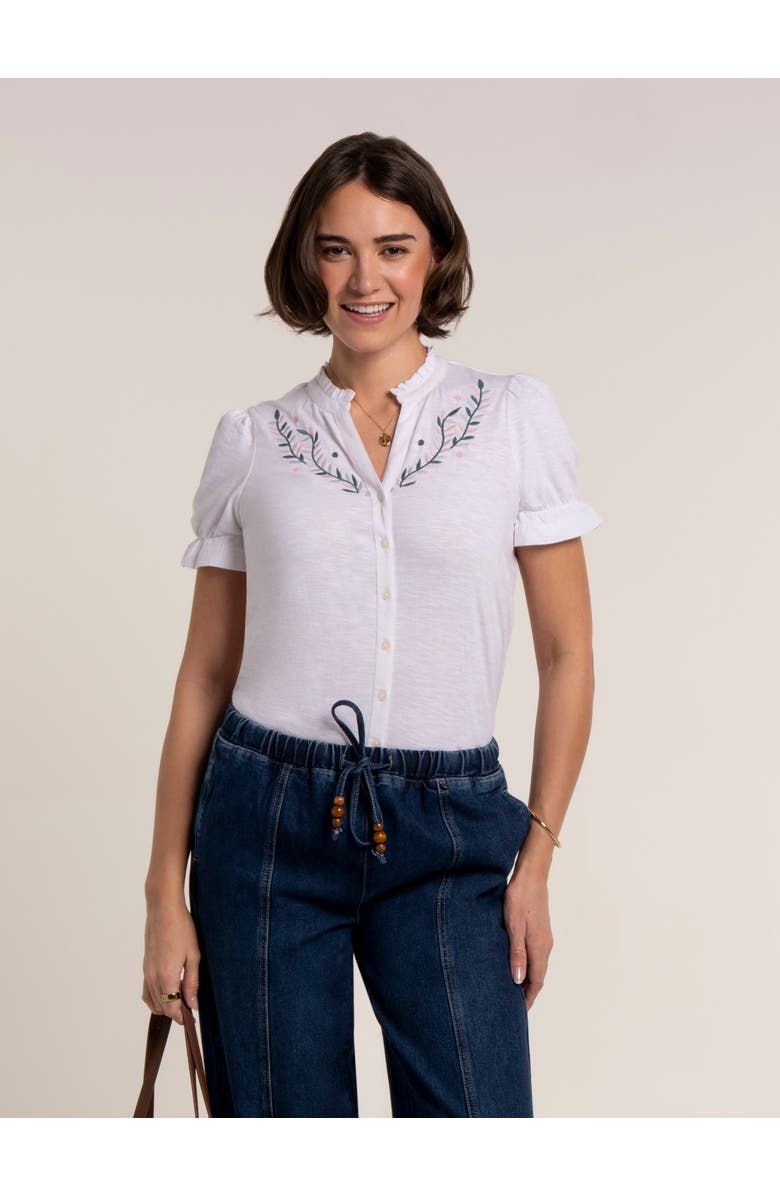 Brakeburn Isadora Embroidery Detail Blouse, Main, color, White
