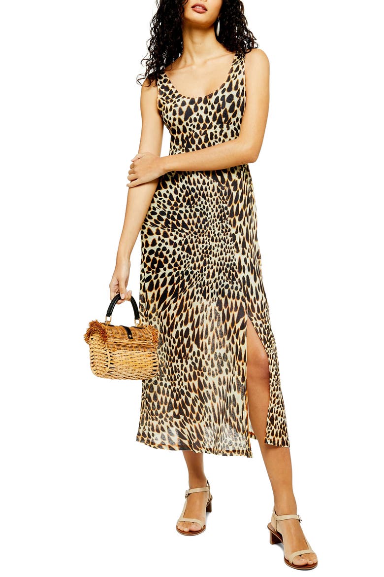 Animal Print Midi Dress, Main, color, IVORY MULTI
