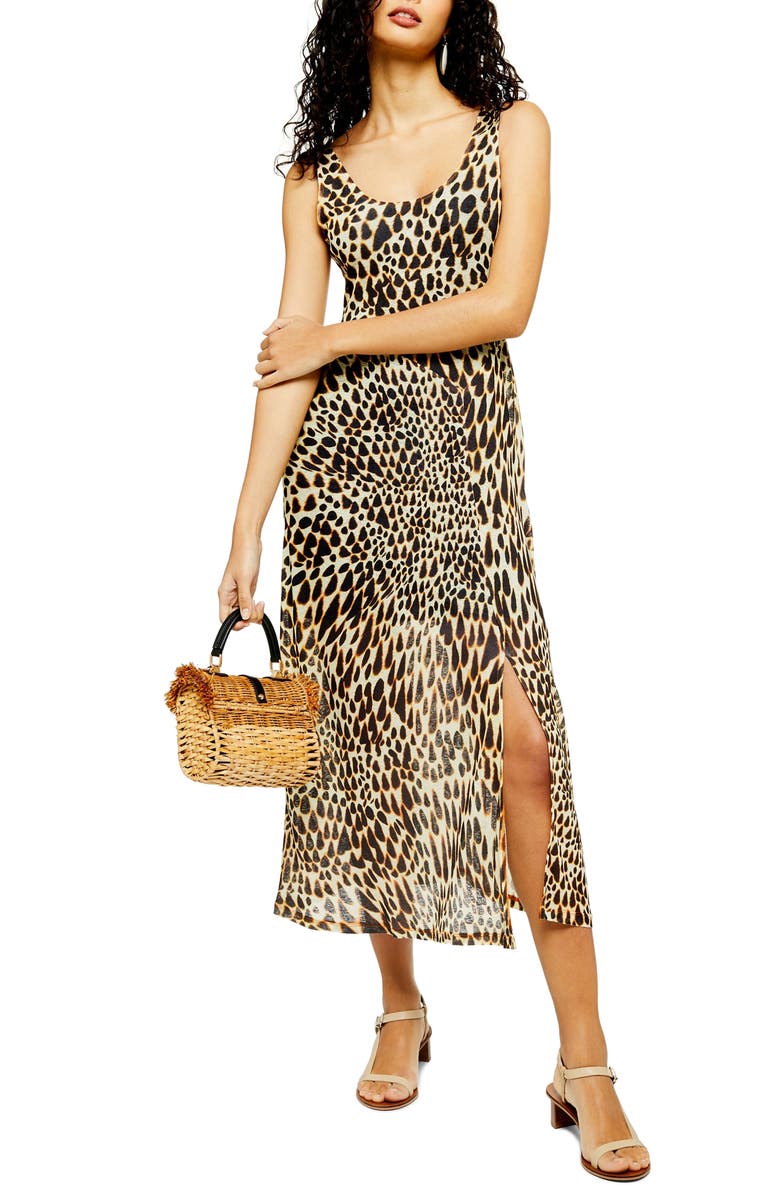 Topshop Animal Print Midi Dress, Main, color, 