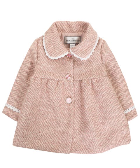 Faux Wool Tweed Scallop Trim Jewel Coat (Toddler, Little Kid & Big Kid)