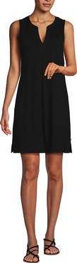 Lands' End Cotton Jersey Notch Neck Dress with Soutache