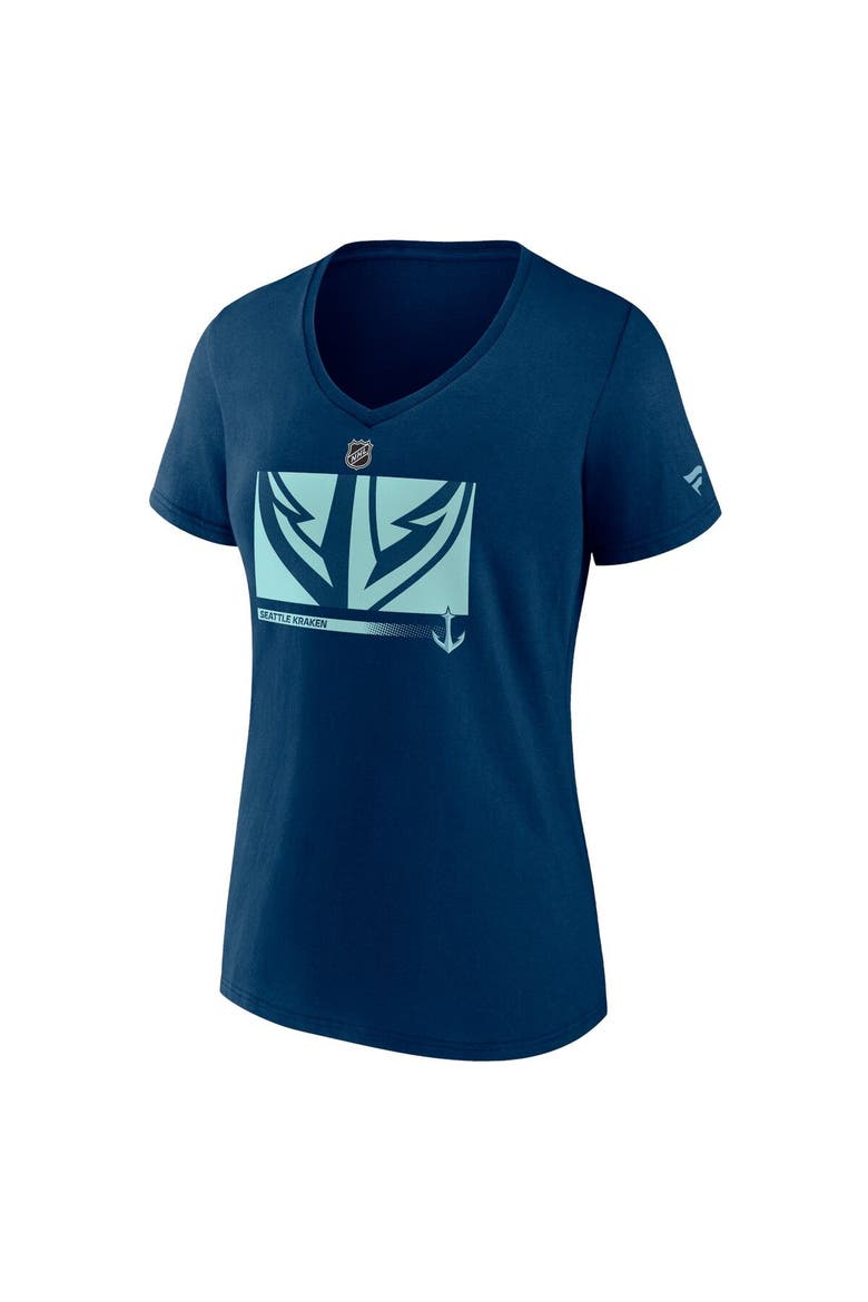 Women's Fanatics Branded Deep Sea Blue Seattle Kraken Authentic Pro Core Collection Secondary Logo V-Neck T-Shirt, Alternate, color, Navy