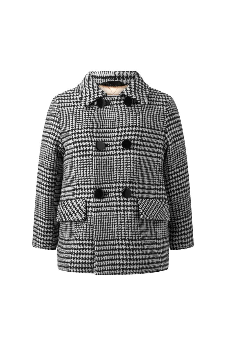 Rachel Riley Houndstooth Double Breasted Coat, Main, color, Black