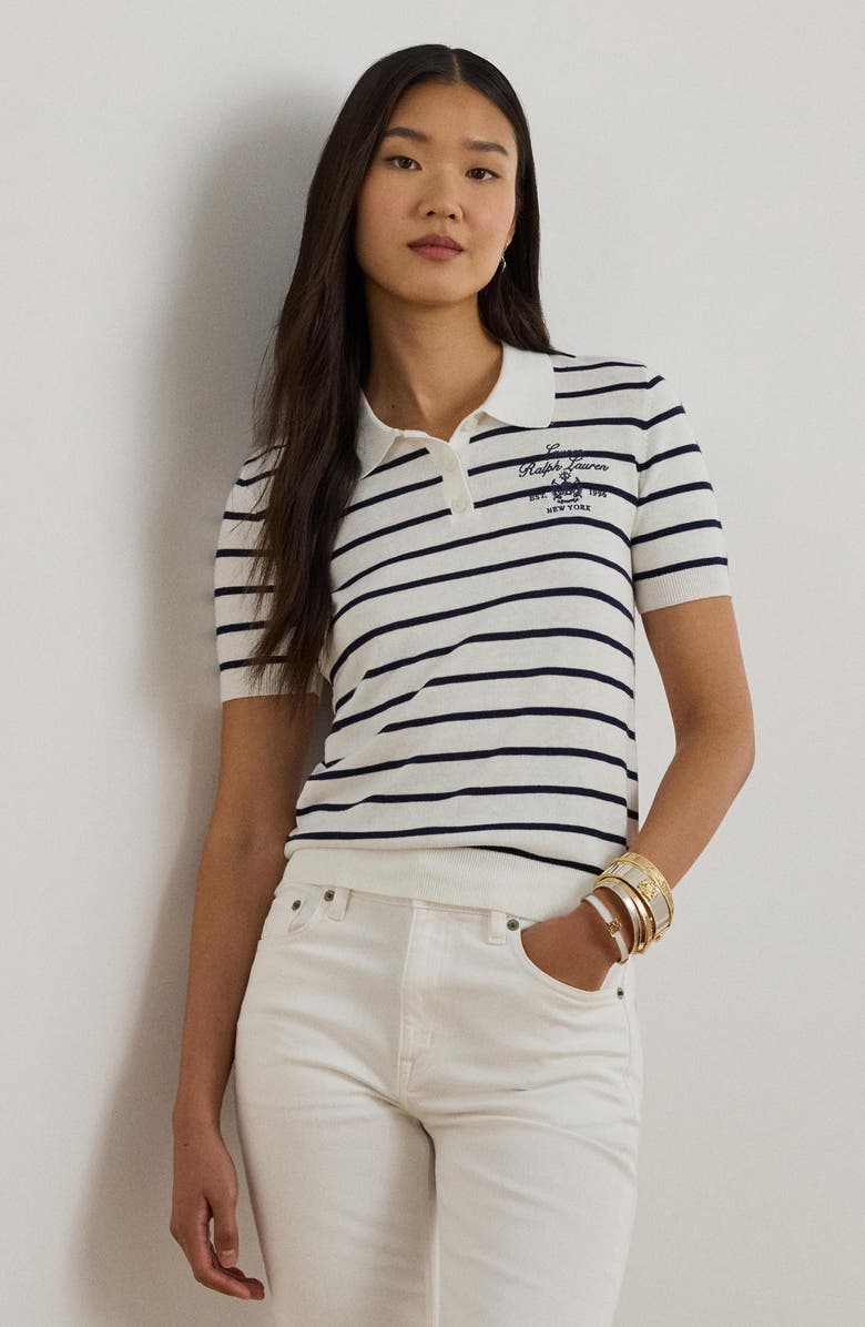 Lauren Ralph Lauren Natrissa Stripe Polo Sweater, Alternate, color, White