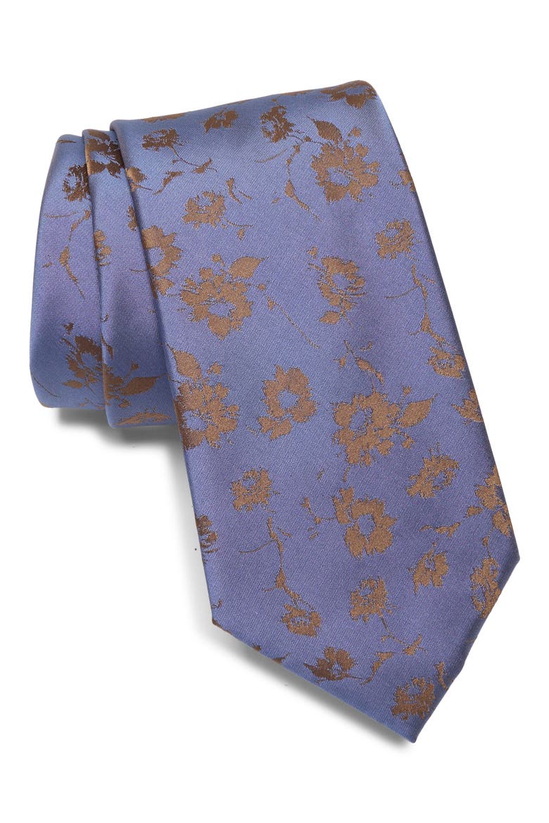 Floral Woven Tie, Main, color, BLUE
