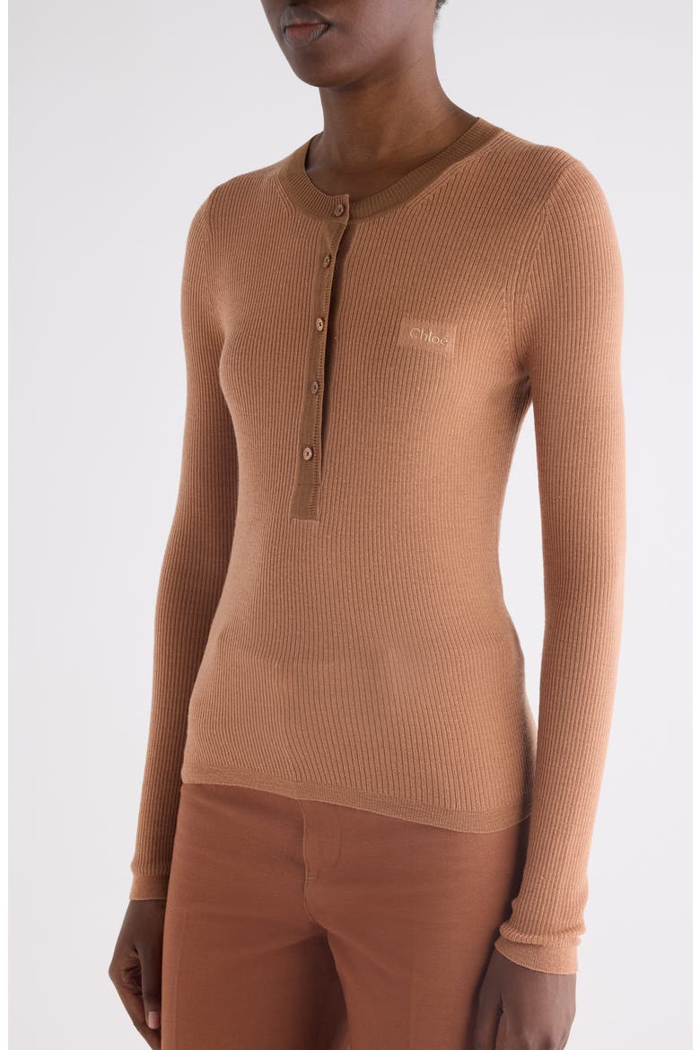Long Sleeve Wool Rib Henley, Alternate, color, PINK - BROWN