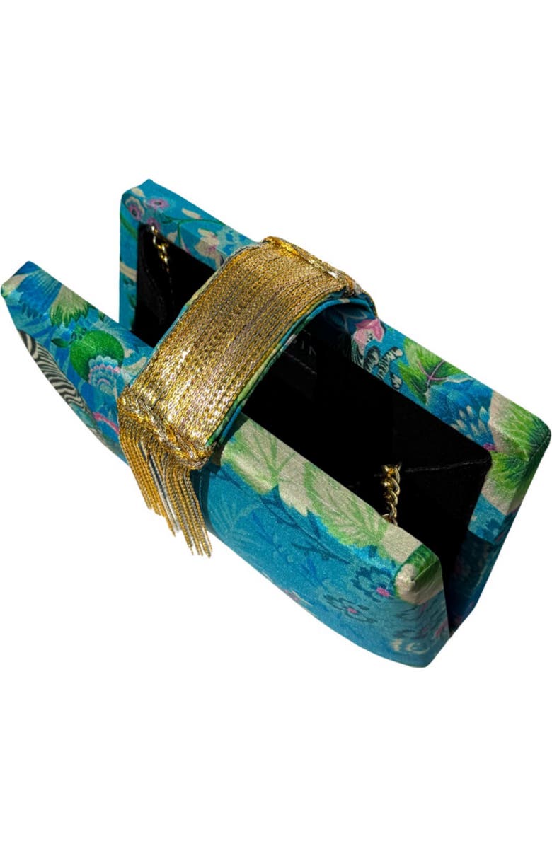 Simitri Printed Fringe Clutch, Alternate, color, Safari Blue