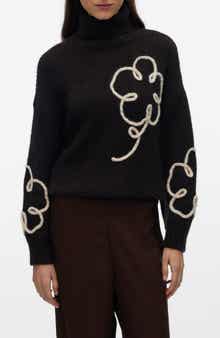 VERO MODA Fatima Floral Turtleneck Graphic Sweater