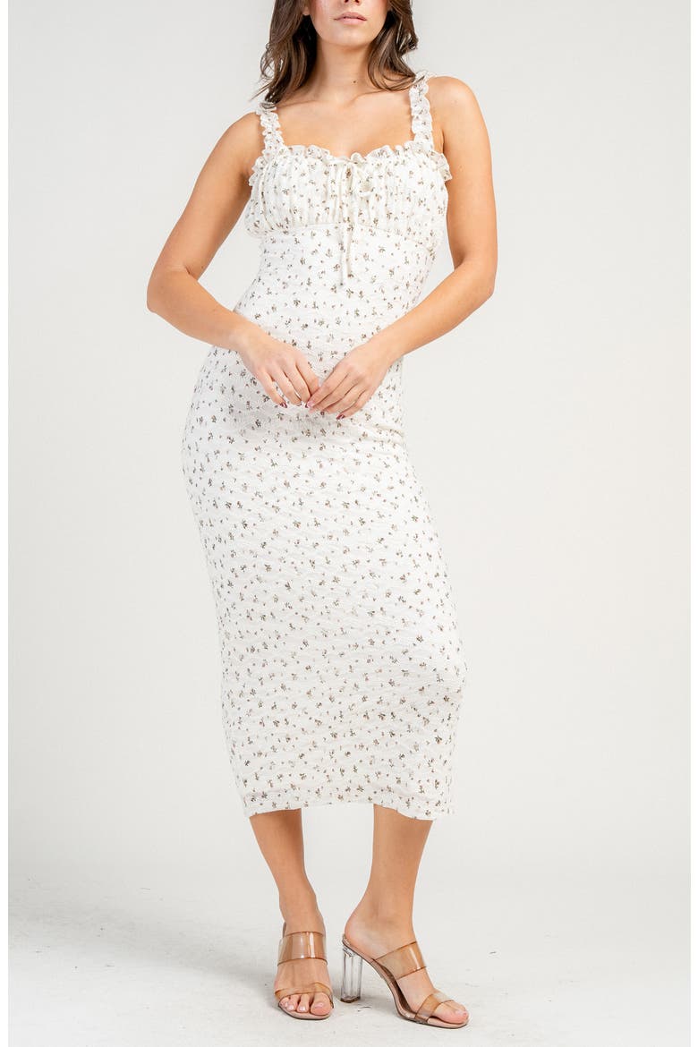 Floral Ruffle Midi Dress, Alternate, color, IVORY