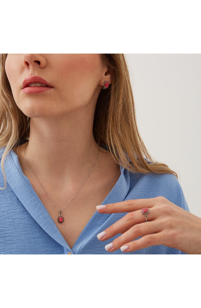 Spero London Oval Red Opal High Quality Sterling Silver Earrings, Alternate, color, Silver