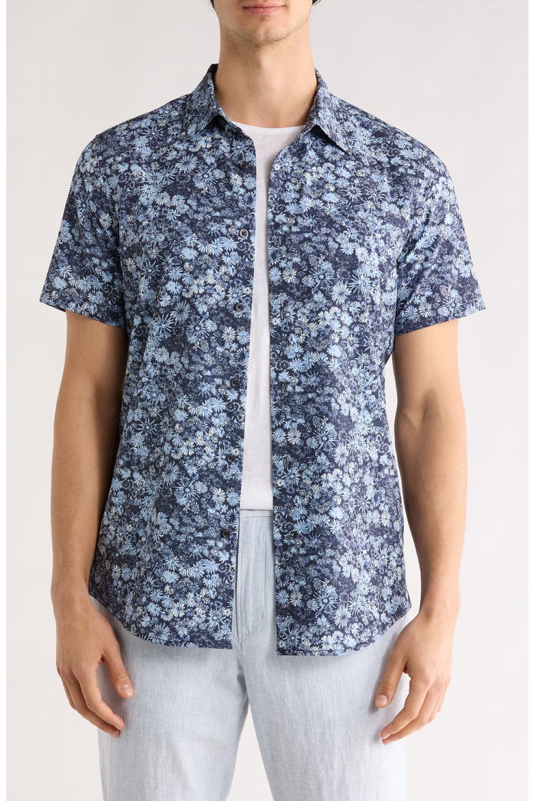 Field Floral Performance Short Sleeve Shirt, Main, color, NAVY SPRING FIELD