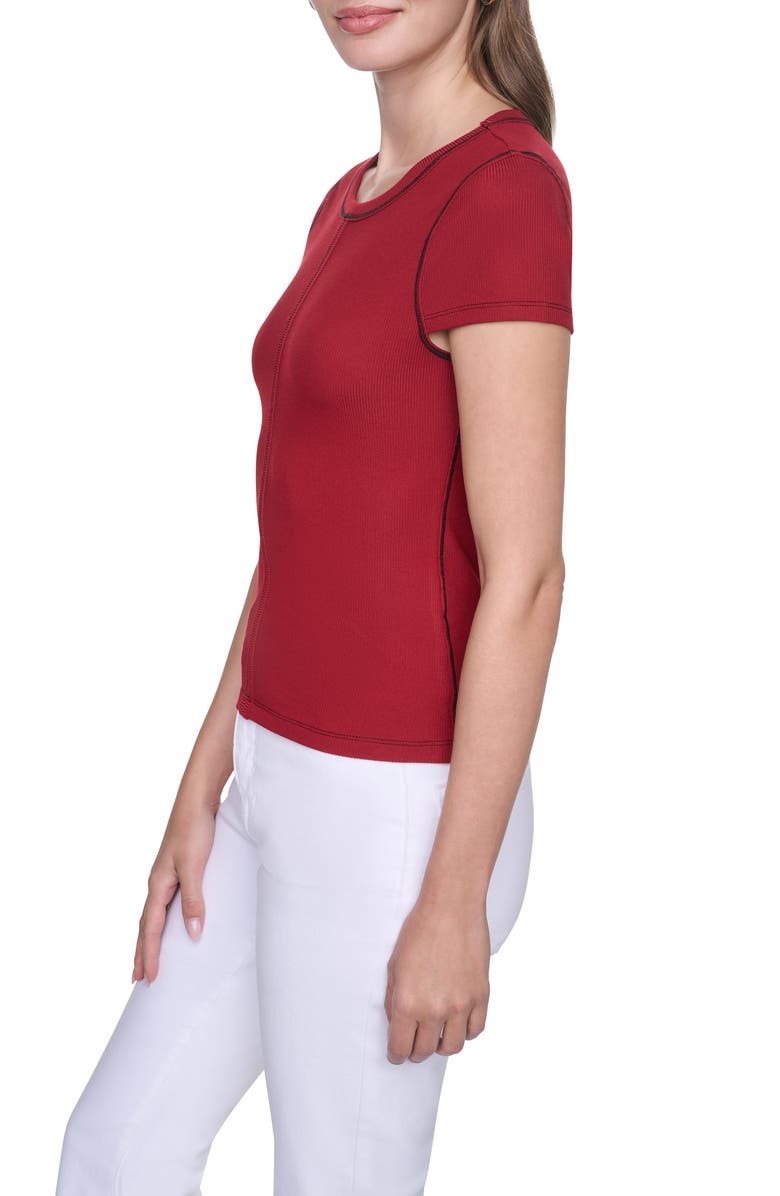 DKNY Short Sleeve Contrast Stitch T-Shirt, Alternate, color, Rhythm Red/ Black