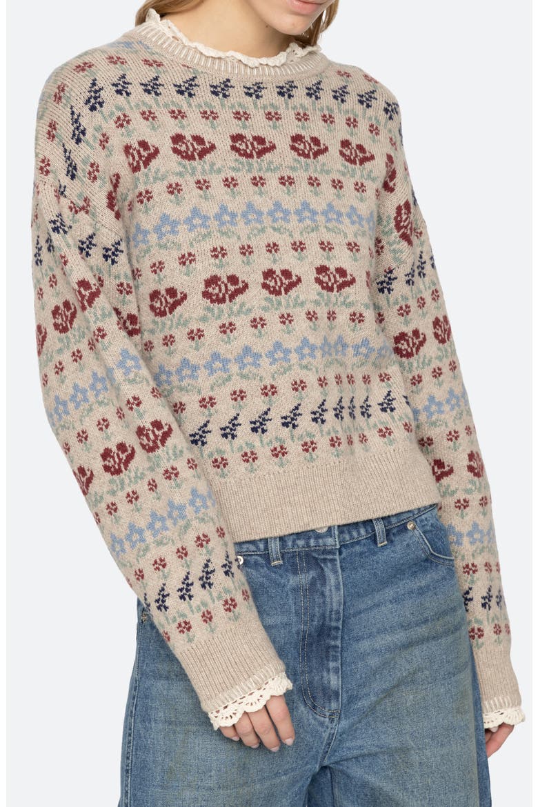 Preston Floral Intarsia Knit Sweater, Alternate, color, CREAM