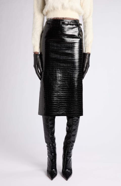 Croc Embossed Leather Pencil Skirt