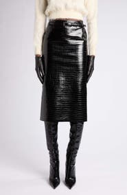 TOM FORD Croc Embossed Leather Pencil Skirt