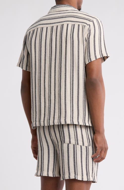 Denim And Flower Texture Stripe Short Sleeve Shirt In Neutral