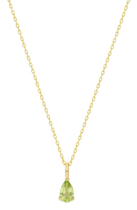 14K Gold Pear Cut Peridot Pendant Necklace