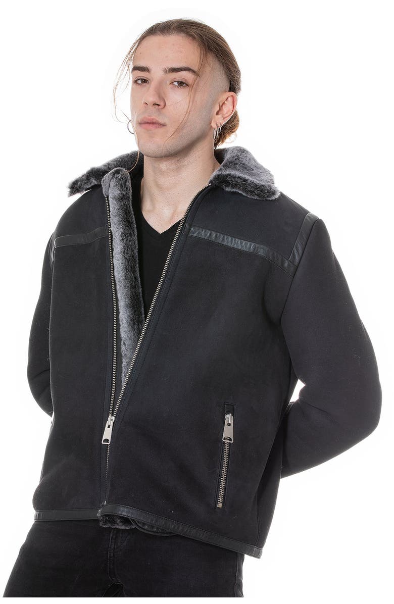 Furniq UK Hugh Suede Shearling Jacket, Alternate, color, Black