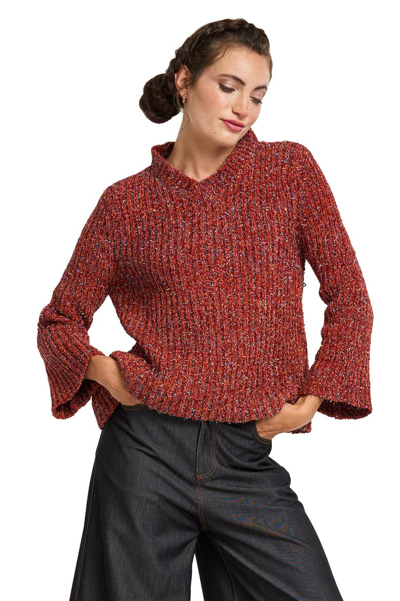 Vickie Metallic Mock Neck Sweater, Alternate, color, RUST