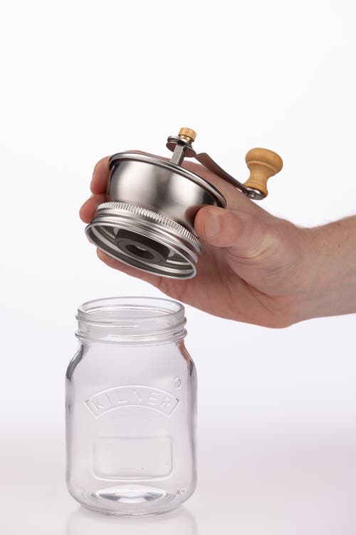 Kilner Coffee Grinder Set, Manual Grinder With Glass Storage Jar In Metallic