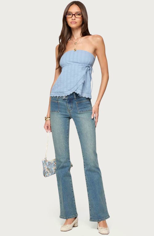 Edikted Narnie Striped Strapless Wrap Top In Blue