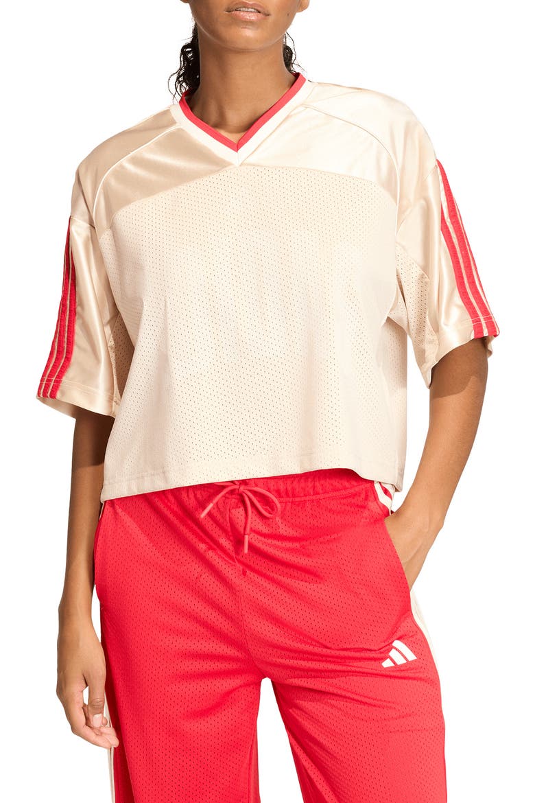 Stadium Mesh T-Shirt, Main, color, CRYSTAL LINEN/ WHITE/ RUBY