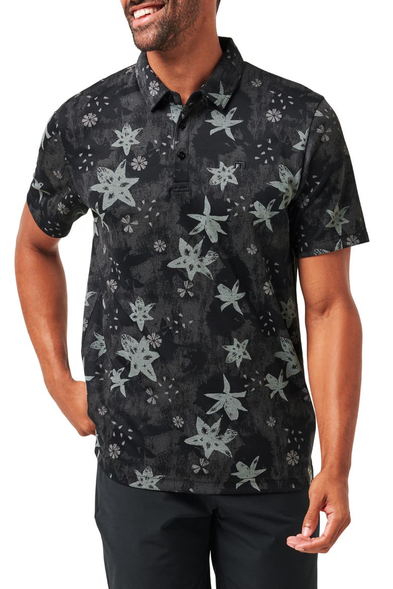 Trek Tide Floral Cotton Blend Piqué Polo, Main, color, BLACK