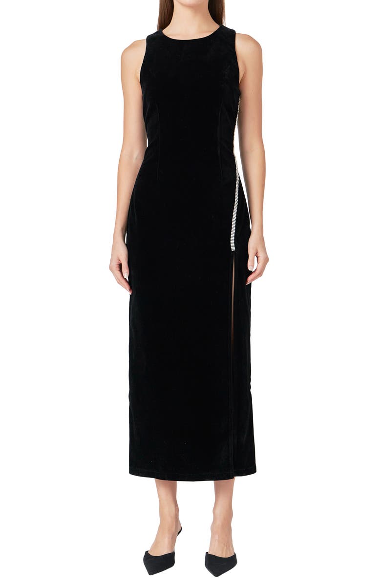 Endless Rose Jewel Trim Sleeveless Velvet Maxi Dress, Alternate, color, Black