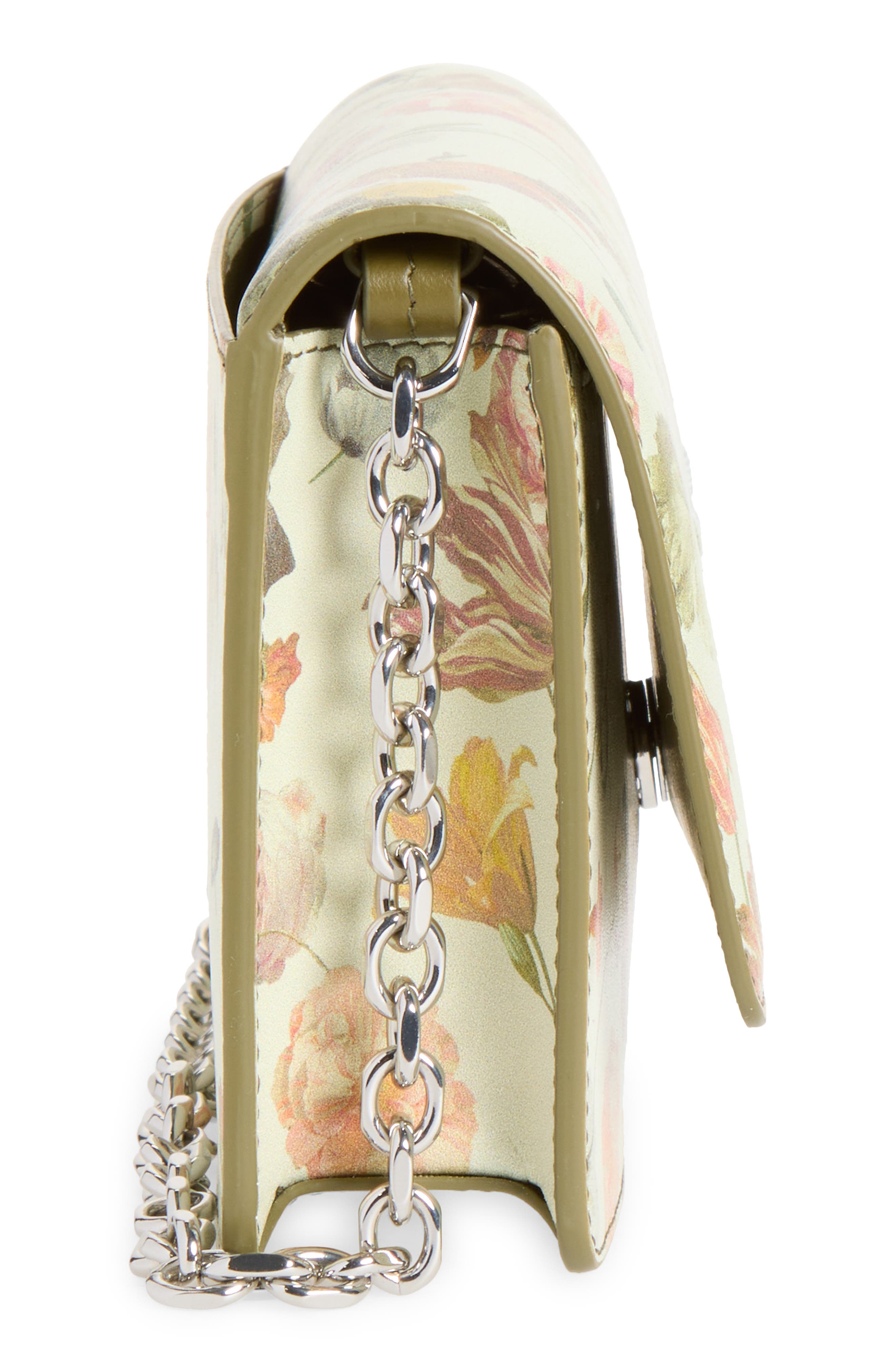 Medium Floral Leather Wallet on a Chain, Alternate, color, FLOWER WASHED OUT WHITE